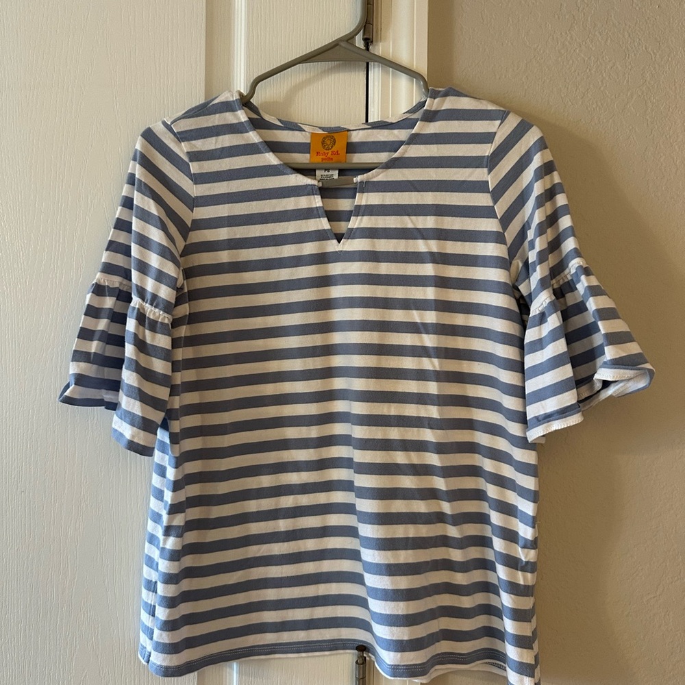 Women’s Striped Blue and White Ruffle Sleeve Top